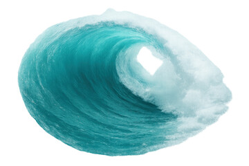 Poster - Turquoise blue ocean wave curling and breaking isolated on transparent background, ideal for summer and water sport themes
