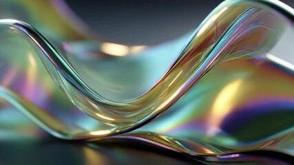 Fototapete - Abstract Iridescent Glass Waveforms with Kaleidoscopic Reflections for Backgrounds and Artistic Visuals