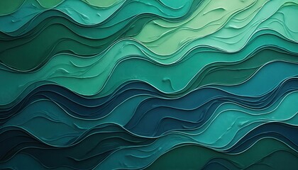 Poster - Vibrant abstract art piece depicting sea wave. Cool gray background contrasts with lively hues. Curved wave gradient from light blue to green is focal point. Dynamic element adds movement and rhythm.