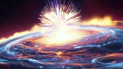 Wall Mural - galaxy shaking with light bursts and colorful particle expansion from explosion point