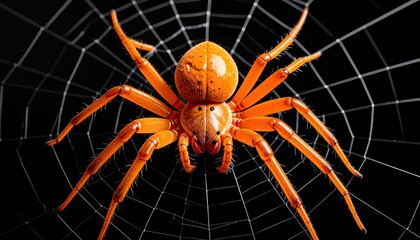 Orange spider on intricate web