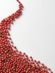 Poster - Symmetrical Arrangement of Red Berries Creating a Wave Pattern on a Clean White Surface Inviting Visual Interest and Exploration