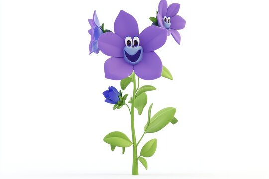 Larkspur isolated in 3d cartoon character on white background