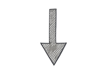Poster - Minimalist gray downward-pointing arrow sketched with hand-drawn style, indicating directional guidance on transparent backdrop