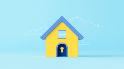 Aufkleber - A minimalist 3D illustration of a house icon against a solid light blue background.