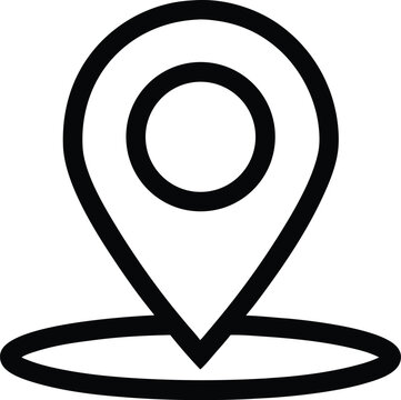 Black outline vector icon of location pin on white background.
