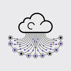 Poster - Abstract Cloud Computing Network Graphic Purple Nodes Black Lines Data Transfer Minimalist Vector Illustration