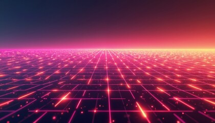 Poster - Futuristic digital landscape with grid of square windows in red borders, white frames. Dark gray background contrasts with colorful windows, frames. Dynamic abstract shapes, patterns create 3D effect.