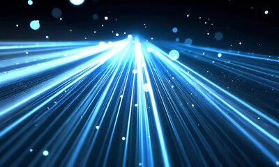 Fototapete - 
Abstract blue background with glowing dots and lines, a technology concept banner for digital network connection, information,