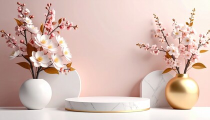 Poster - Elegant floral arrangement display minimalist studio decorative art serene environment close-up view aesthetic concept