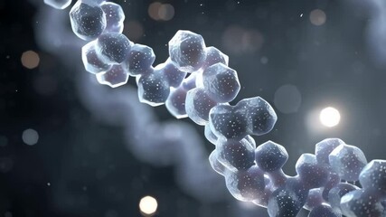Poster - Abstract cellular chain or molecular structure with illuminated bokeh background, depicting science, medicine, or technology concepts with a smooth