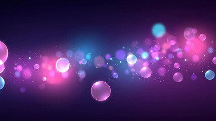 Poster - Abstract Glowing Spheres on Dark Background - Bubbles with Bokeh Lights and Vibrant Pink and Blue Colors for Modern Design Element
