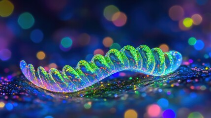 Poster - Colorful DNA strand, abstract background, scientific, vibrant colors, macro photography