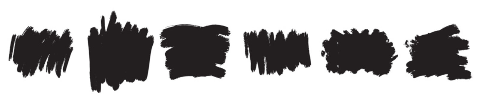 Set ink brush strokes brushes lines black paint grungy hand drawn graphic element isolated white back.