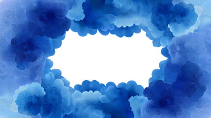 Poster - Blue scallop rectangle frame border, blank template with 15.5x8.5 scale ratio for web presentation, clip art, PNG illustration with transparent background
