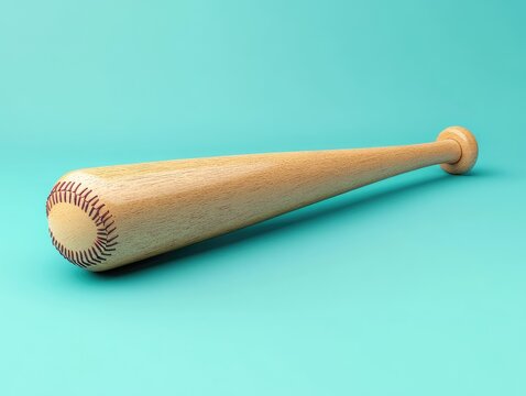 Cartoonish 3D baseball bat icon rendered in a minimalist design with a light wooden texture against a solid color background