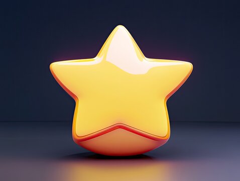 Cartoonish 3D Icon of a Shiny Gold Star, Representing Victory and Success, Ideal for Recognition Awards and Excellence Achievement