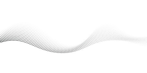Poster - Flowing dots particles wave pattern halftone gradient curve shape isolated on white background.