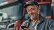 © FocusFusion - Latino Truck Driver Answers Messages on Cell Phone Near his Hino Truck 1024
