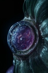 Poster - A close up shot of a purple orb surrounded by a textured green and blue material in the dark