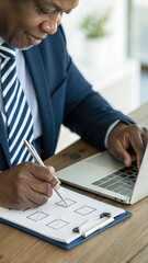 Poster - Professional using digital tablet with stylus. Business productivity and checklist tasks. Modern office work with technology integration.