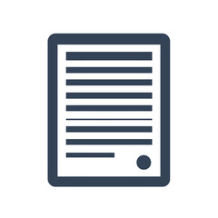 Poster - Flat minimalist vector icon of document with text lines and seal, simple legal paper or contract representation on white background for business and office concepts