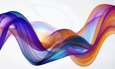 Poster - 3D render, abstract background with colorful waves and soft shapes in blue, purple, and orange colors.

