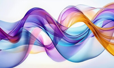 Poster - 3D render, abstract background with colorful waves and soft shapes in blue, purple, and orange colors.

