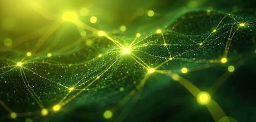 Poster - Vibrant graphic design featuring olive green background with dynamic geometric patterns. Abstract technology design with intricate shapes, lines, textures. Advanced digital logistic concept with
