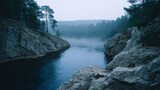 Misty fjord morning whispers secrets of ancient Norse solstice rituals, reminiscent of tranquil Nordic serenity, mythical landscapes