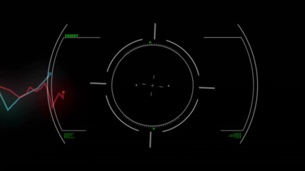 Poster - Ring opening on black rotating with oscillating graphs and flashing glitches visualizing targeting
