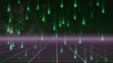 Aufkleber - green '1' flickering starting binary digits streaming down grid and scattering forming code rain