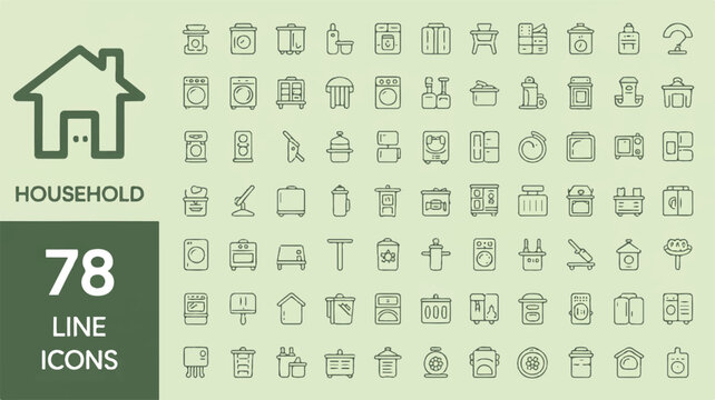Household appliances and objects line art collection