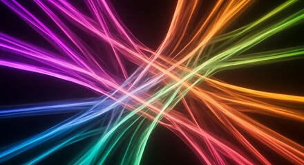 Poster - Vibrant light streams create an energetic abstract design on a dark background, suggesting movement and modern digital art.