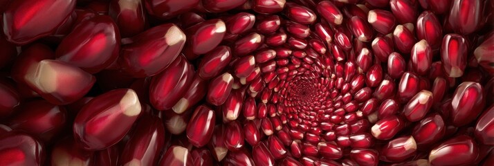 Poster - Bright Pomegranate Seeds Create a Stunning Abstract Spiral Design With Untouched Space Above