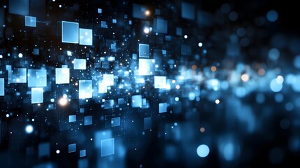 dynamic Abstract Digital Technology Background With Glowing Blue Blocks and Particles