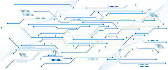 Poster - Technology background with crossed lines and dots. Abstract digital technology futuristic internet network speed connection white and blue background. 