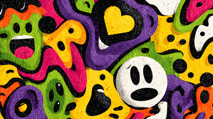 Poster - Comics illustration, retro and 90s style, pop art pattern, abstract crazy and psychedelic background, 