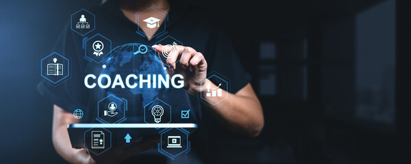 Poster - business coaching and personal development concept with digital