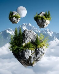 Poster - surreal dreamscape of floating islands in the sky, fantasy world