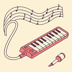 Poster - music notes vector illustration with melodica, Colorful Melodica Vector – Wind Piano Instrument