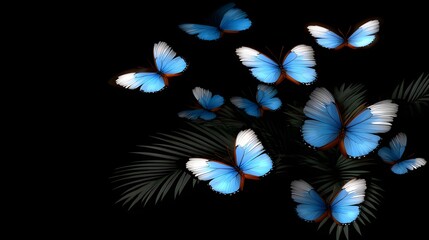 Poster - luminous butterfly swarm in dark forest