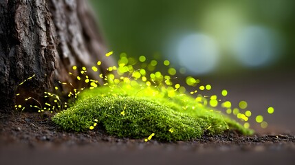 Poster - luminous butterfly swarm in dark forest