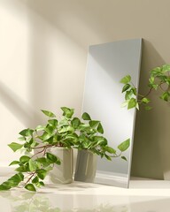 Poster - frame mockup on beige wall with plant shadow overlay