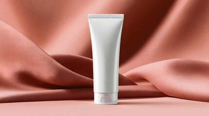 Poster - cosmetics tube mockup on pink fabric with soft lighting