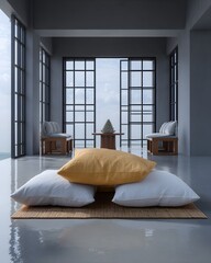 Poster - minimalist yoga studio with large windows and natural light