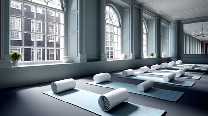 Poster - minimalist yoga studio with large windows and natural light