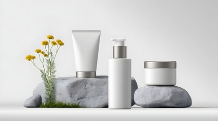 Poster - clean skincare product mockup with nature background, white packaging