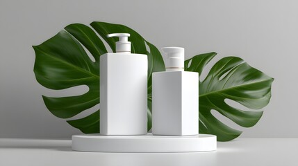 Poster - clean skincare product mockup with nature background, white packaging
