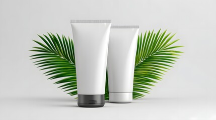 Poster - clean skincare product mockup with nature background, white packaging